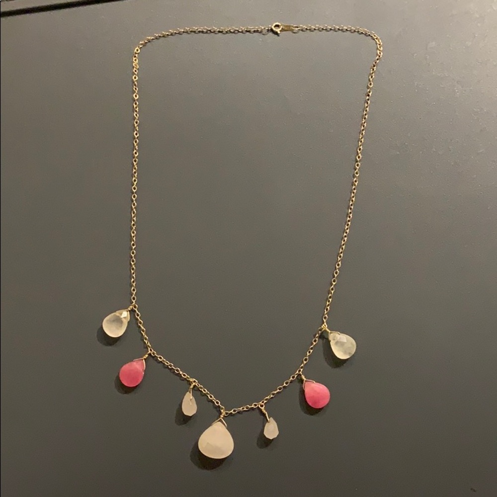14K Yellow Gold Rose pinkFaceted Quartz necklace